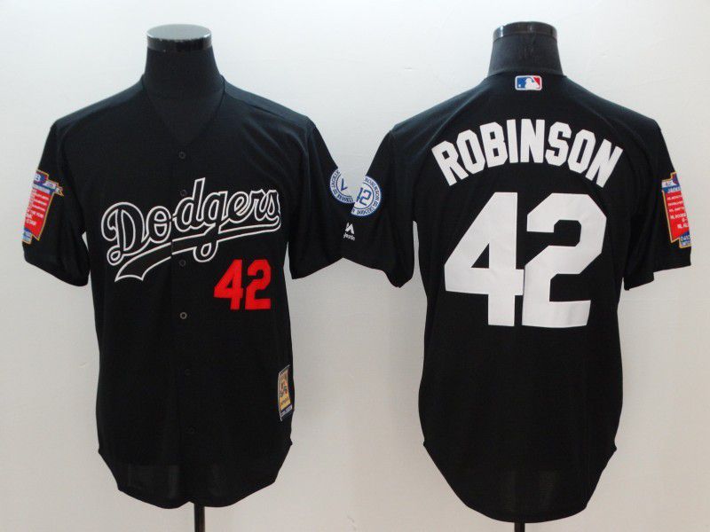 Men Los Angeles Dodgers #42 Robinson Black Throwback MLB Jerseys->los angeles dodgers->MLB Jersey